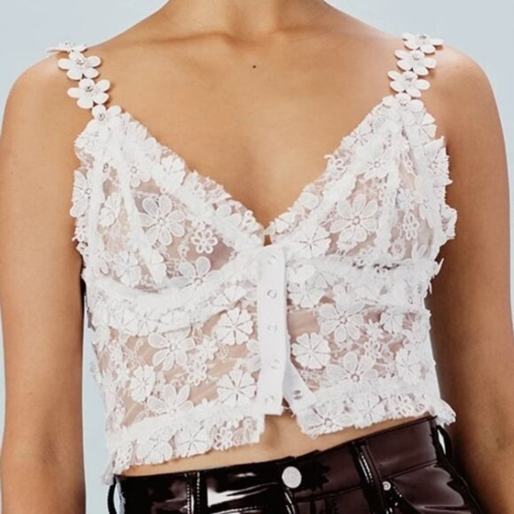 For Love & Lemons Floral Lace Rosette Cami Tank Top White Size Large - Picture 5 of 12